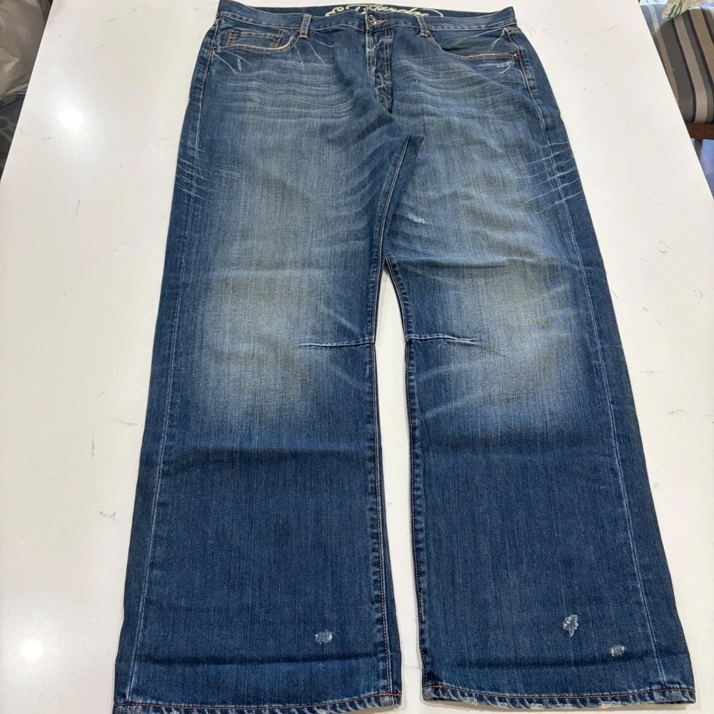 Ed Hardy Lot 2008 Mens Dragon Embroidered Jeans Blue Denim Size 40x32 Y2K